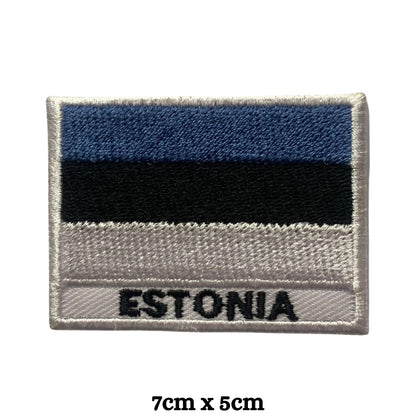 Estonia Flag Embroidered Patch Set, Iron-On or Sew-On Applique Badges, Rectangle Shield Round Heart Shapes, for Jackets, Backpacks, Hats, Uniforms and Various Sizes