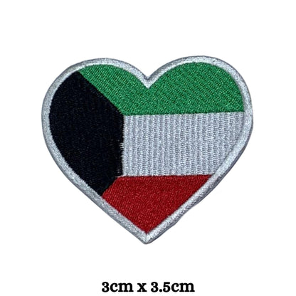 Kuwait Flag Embroidered Patch Set, Iron-On or Sew-On Applique Badges, Rectangle Shield Round Heart Shapes, for Jackets, Backpacks, Hats, Uniforms and Various Sizes