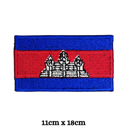 Cambodia Flag Embroidered Patch Set, Iron-On or Sew-On Applique Badges, Rectangle Shield Round Heart Shapes, for Jackets, Backpacks, Hats, Uniforms and Various Sizes