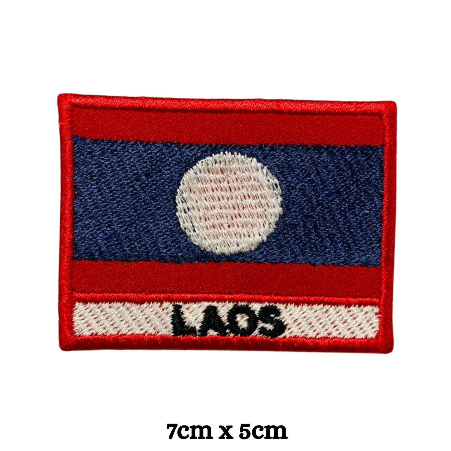 Laos Flag Embroidered Patch Set, Iron-On or Sew-On Applique Badges, Rectangle Shield Round Heart Shapes, for Jackets, Backpacks, Hats, Uniforms and Various Sizes