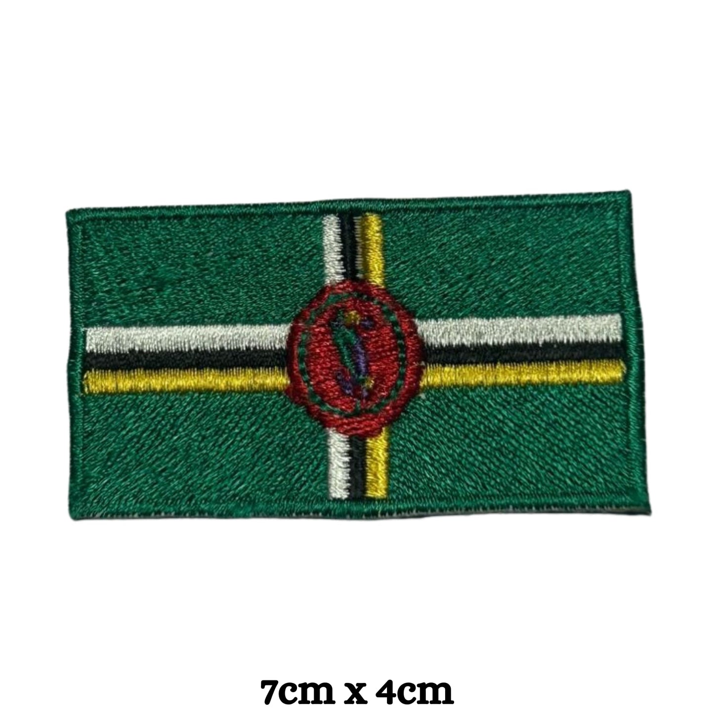Dominica Flag Embroidered Patch Set, Iron-On or Sew-On Applique Badges, Rectangle Shield Round Heart Shapes, for Jackets, Backpacks, Hats, Uniforms and Various Sizes