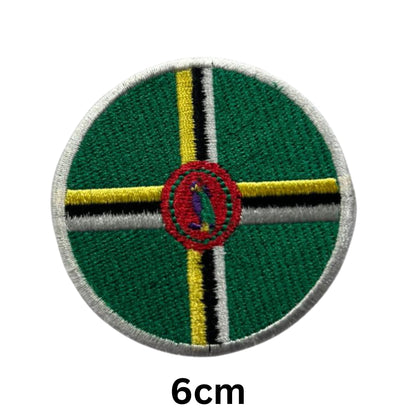 Dominica Flag Embroidered Patch Set, Iron-On or Sew-On Applique Badges, Rectangle Shield Round Heart Shapes, for Jackets, Backpacks, Hats, Uniforms and Various Sizes