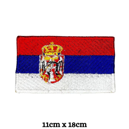 Serbia Flag Embroidered Patch Set, Iron-On or Sew-On Applique Badges, Rectangle Shield Round Heart Shapes, for Jackets, Backpacks, Hats, Uniforms and Various Sizes