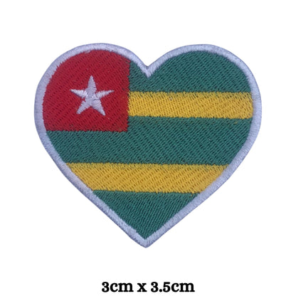 Togo Flag Embroidered Patch Set, Iron-On or Sew-On Applique Badges, Rectangle Shield Round Heart Shapes, for Jackets, Backpacks, Hats, Uniforms and Various Sizes