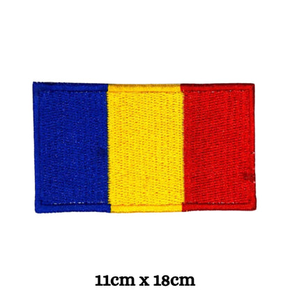 Romania Flag Embroidered Patch Set, Iron-On or Sew-On Applique Badges, Rectangle Shield Round Heart Shapes, for Jackets, Backpacks, Hats, Uniforms and Various Sizes