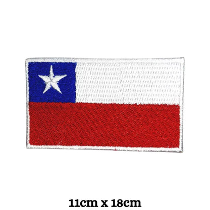 Chile Flag Embroidered Patch Set, Iron-On or Sew-On Applique Badges, Rectangle Shield Round Heart Shapes, for Jackets, Backpacks, Hats, Uniforms and Various Sizes