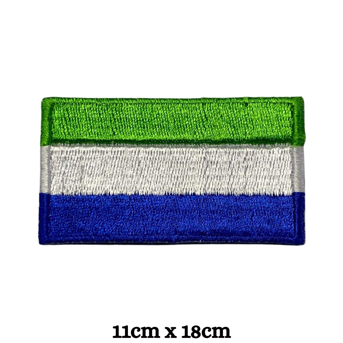 Sierra Leone Flag Embroidered Patch Set, Iron-On or Sew-On Applique Badges, Rectangle Shield Round Heart Shapes, for Jackets, Backpacks, Hats, Uniforms and Various Sizes
