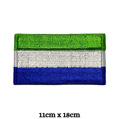 Sierra Leone Flag Embroidered Patch Set, Iron-On or Sew-On Applique Badges, Rectangle Shield Round Heart Shapes, for Jackets, Backpacks, Hats, Uniforms and Various Sizes