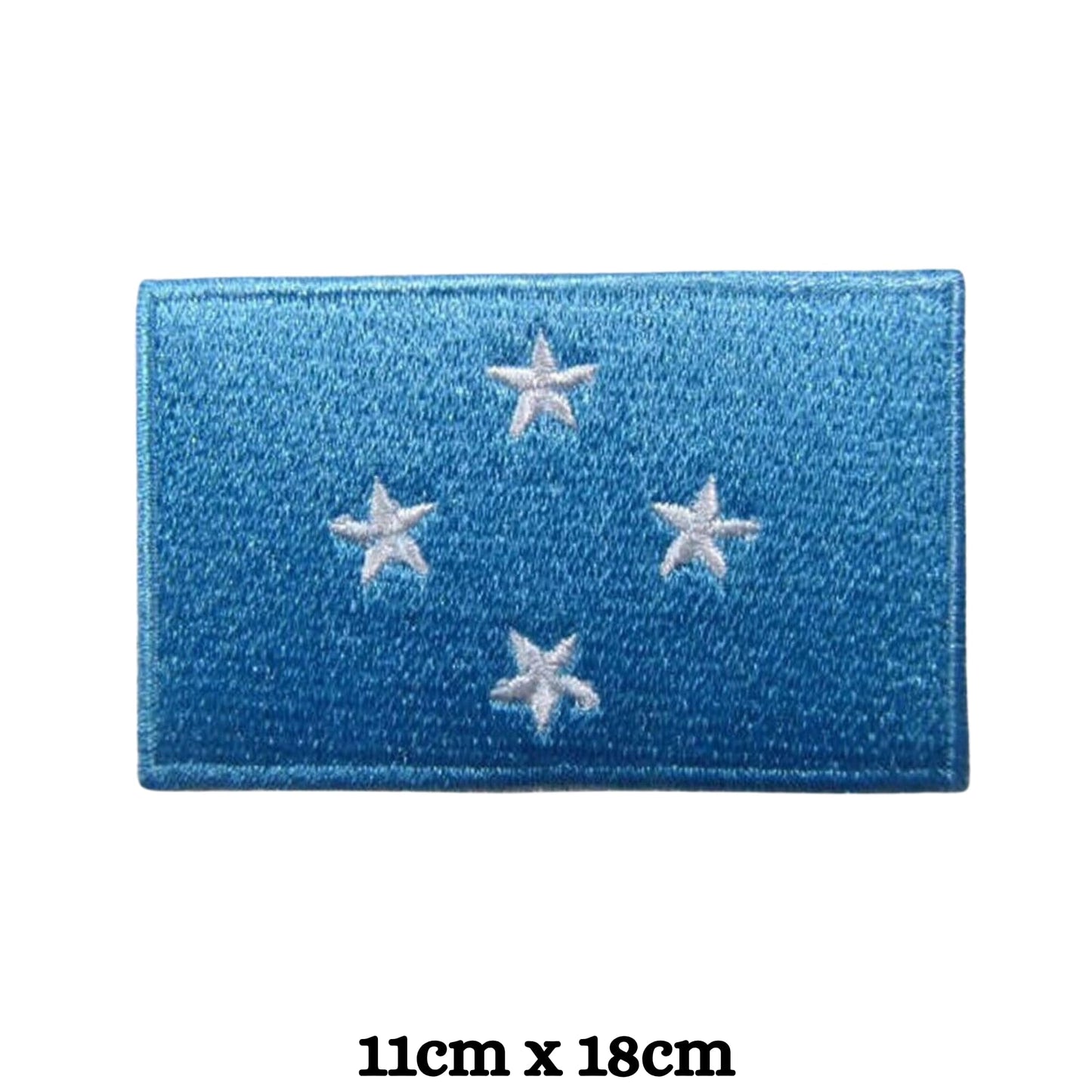 Micronesia Flag Embroidered Patch Set, Iron-On or Sew-On Applique Badges, Rectangle Shield Round Heart Shapes, for Jackets, Backpacks, Hats, Uniforms and Various Sizes