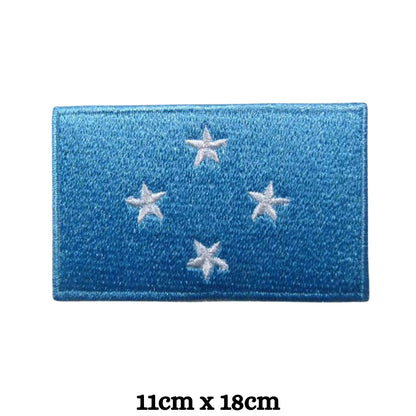 Micronesia Flag Embroidered Patch Set, Iron-On or Sew-On Applique Badges, Rectangle Shield Round Heart Shapes, for Jackets, Backpacks, Hats, Uniforms and Various Sizes