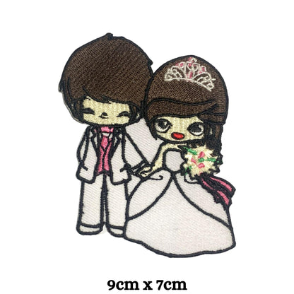 Beautiful Bride and Groom Love Life Embroidery Iron-On Patches for Clothing Sew-On Applique for DIY Crafts Denim Jackets Jeans Backpacks
