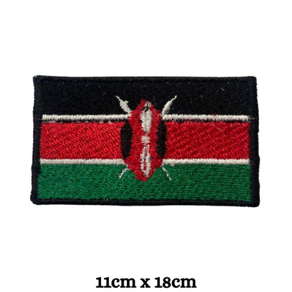 Kenya Flag Embroidered Patch Set, Iron-On or Sew-On Applique Badges, Rectangle Shield Round Heart Shapes, for Jackets, Backpacks, Hats, Uniforms and Various Sizes