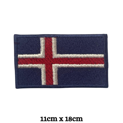 Iceland Flag Embroidered Patch Set, Iron-On or Sew-On Applique Badges, Rectangle Shield Round Heart Shapes, for Jackets, Backpacks, Hats, Uniforms and Various Sizes