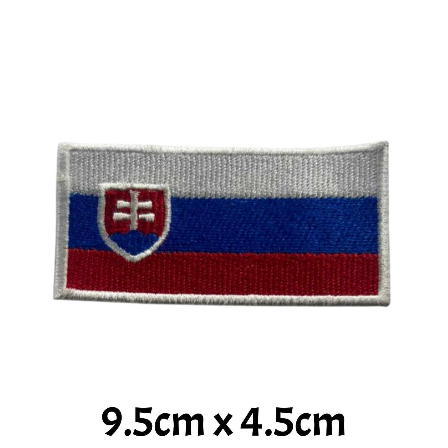 Slovakia Flag Embroidered Patch Set, Iron-On or Sew-On Applique Badges, Rectangle Shield Round Heart Shapes, for Jackets, Backpacks, Hats, Uniforms and Various Sizes