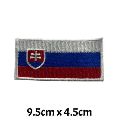 Slovakia Flag Embroidered Patch Set, Iron-On or Sew-On Applique Badges, Rectangle Shield Round Heart Shapes, for Jackets, Backpacks, Hats, Uniforms and Various Sizes