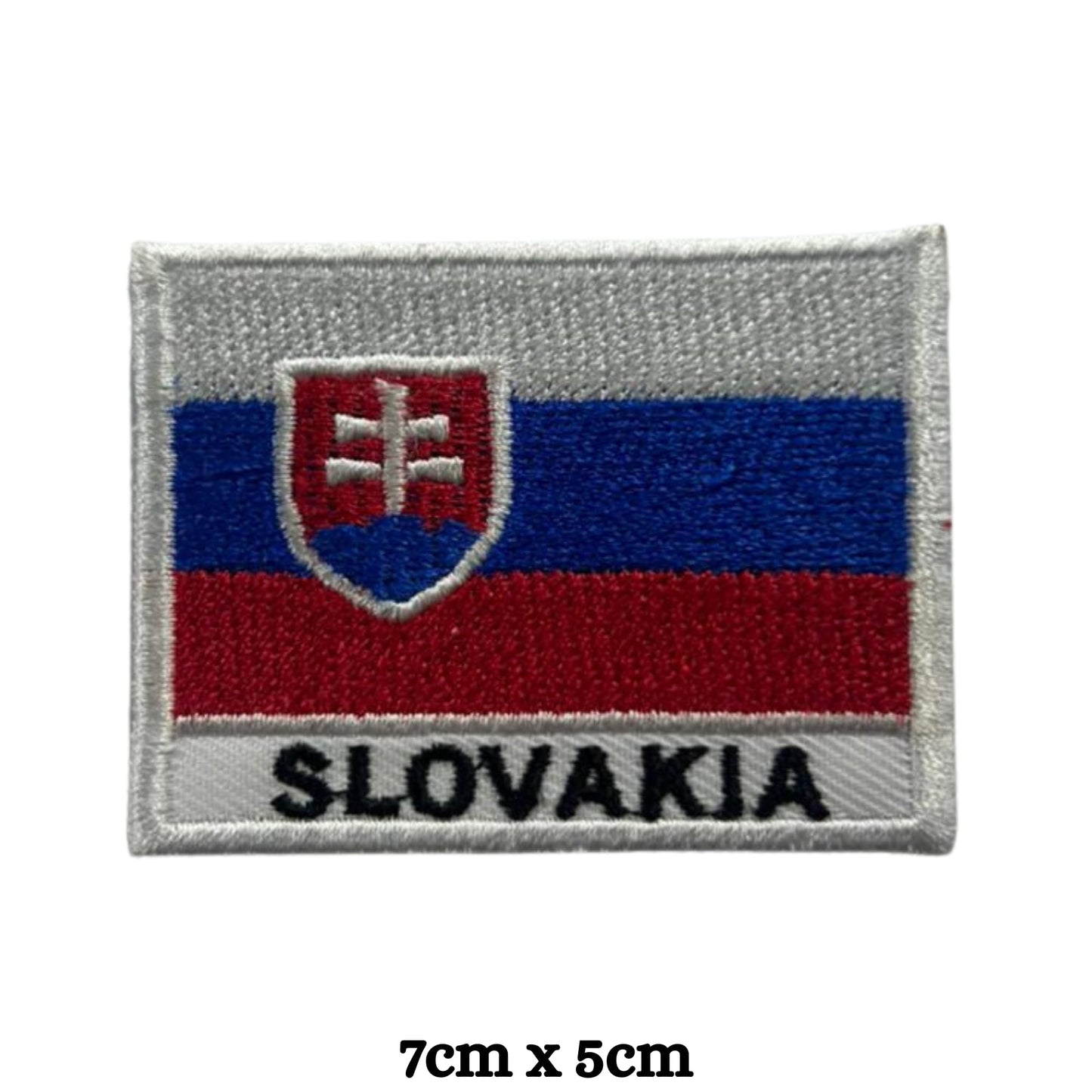 Slovakia Flag Embroidered Patch Set, Iron-On or Sew-On Applique Badges, Rectangle Shield Round Heart Shapes, for Jackets, Backpacks, Hats, Uniforms and Various Sizes