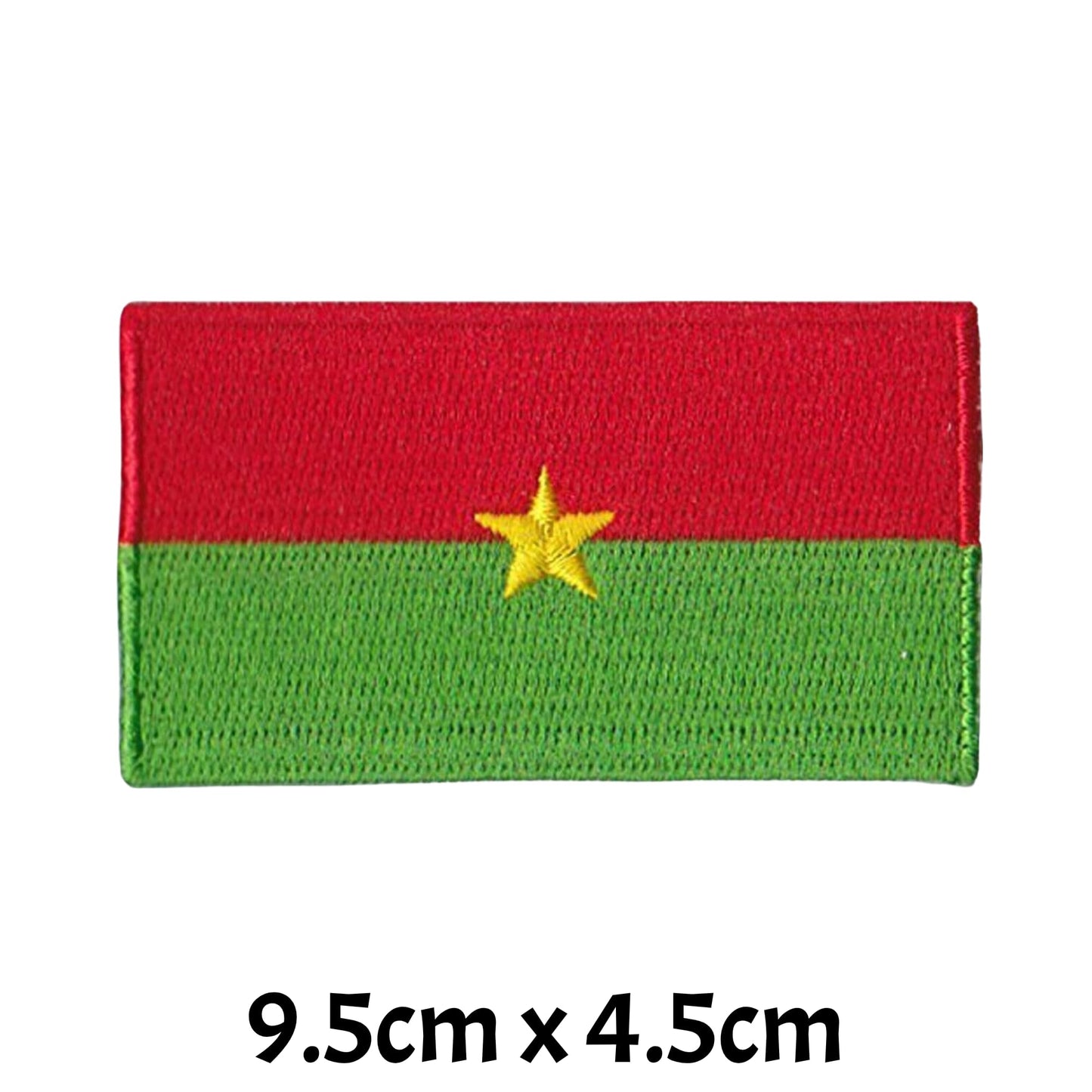 Burkina Faso Flag Embroidered Patch Set, Iron-On or Sew-On Applique Badges, Rectangle Shield Round Heart Shapes, for Jackets, Backpacks, Hats, Uniforms and Various Sizes