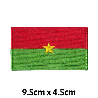 Burkina Faso Flag Embroidered Patch Set, Iron-On or Sew-On Applique Badges, Rectangle Shield Round Heart Shapes, for Jackets, Backpacks, Hats, Uniforms and Various Sizes