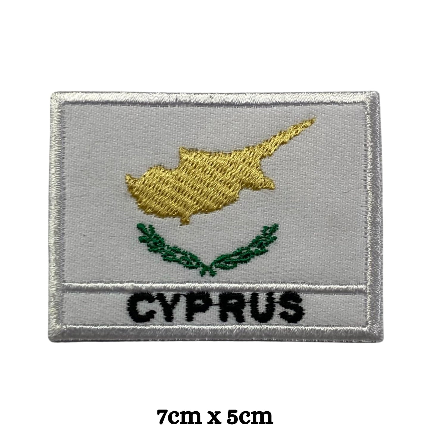 Cyprus Flag Embroidered Patch Set, Iron-On or Sew-On Applique Badges, Rectangle Shield Round Heart Shapes, for Jackets, Backpacks, Hats, Uniforms and Various Sizes
