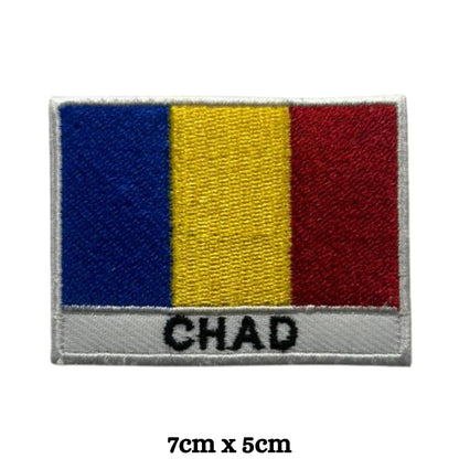 Chad Flag Embroidered Patch Set, Iron-On or Sew-On Applique Badges, Rectangle Shield Round Heart Shapes, for Jackets, Backpacks, Hats, Uniforms and Various Sizes
