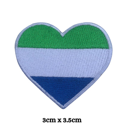 Sierra Leone Flag Embroidered Patch Set, Iron-On or Sew-On Applique Badges, Rectangle Shield Round Heart Shapes, for Jackets, Backpacks, Hats, Uniforms and Various Sizes