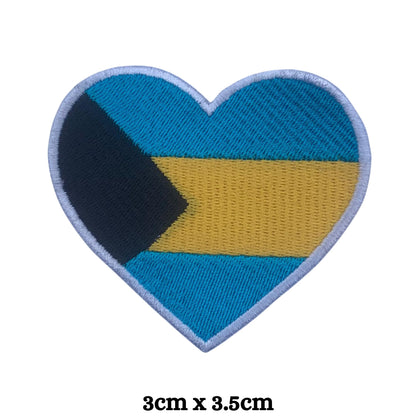 Bahamas Flag Embroidered Patches, Iron-On/Sew-On Applique, Shield, Round, Heart and Rectangle Flag Badges for Jackets, Bags, Uniforms, Various Sizes