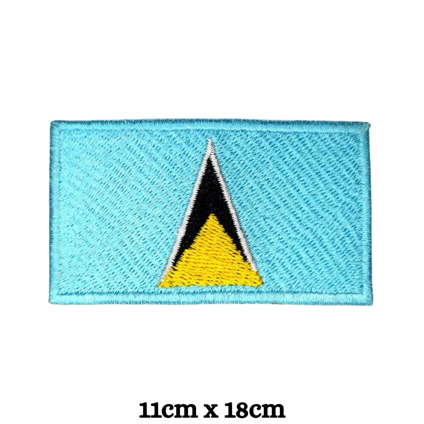 Saint Lucia Flag Embroidered Patch Set, Iron-On or Sew-On Applique Badges, Rectangle Shield Round Heart Shapes, for Jackets, Backpacks, Hats, Uniforms and Various Sizes