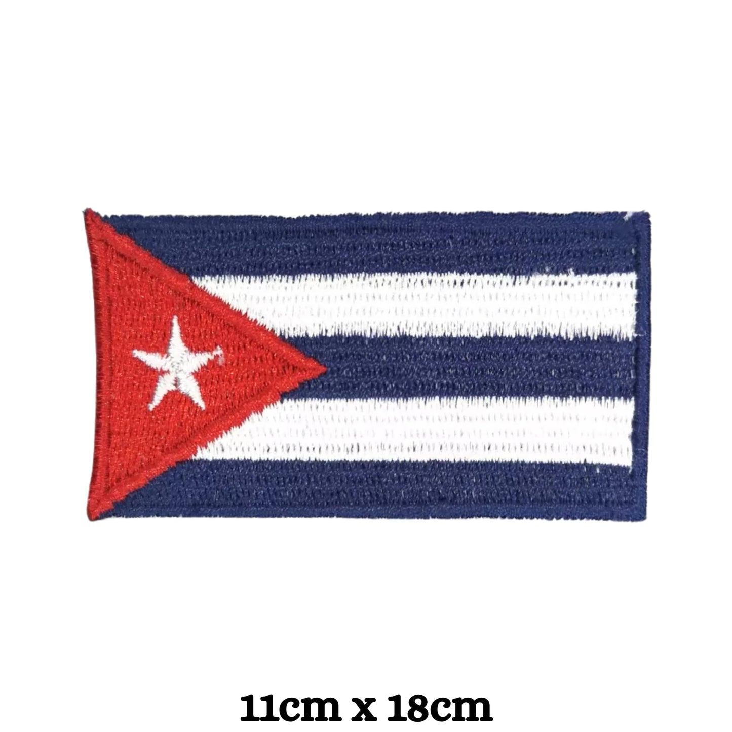 Cuba Flag Embroidered Patch Set, Iron-On or Sew-On Applique Badges, Rectangle Shield Round Heart Shapes, for Jackets, Backpacks, Hats, Uniforms and Various Sizes