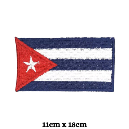 Cuba Flag Embroidered Patch Set, Iron-On or Sew-On Applique Badges, Rectangle Shield Round Heart Shapes, for Jackets, Backpacks, Hats, Uniforms and Various Sizes