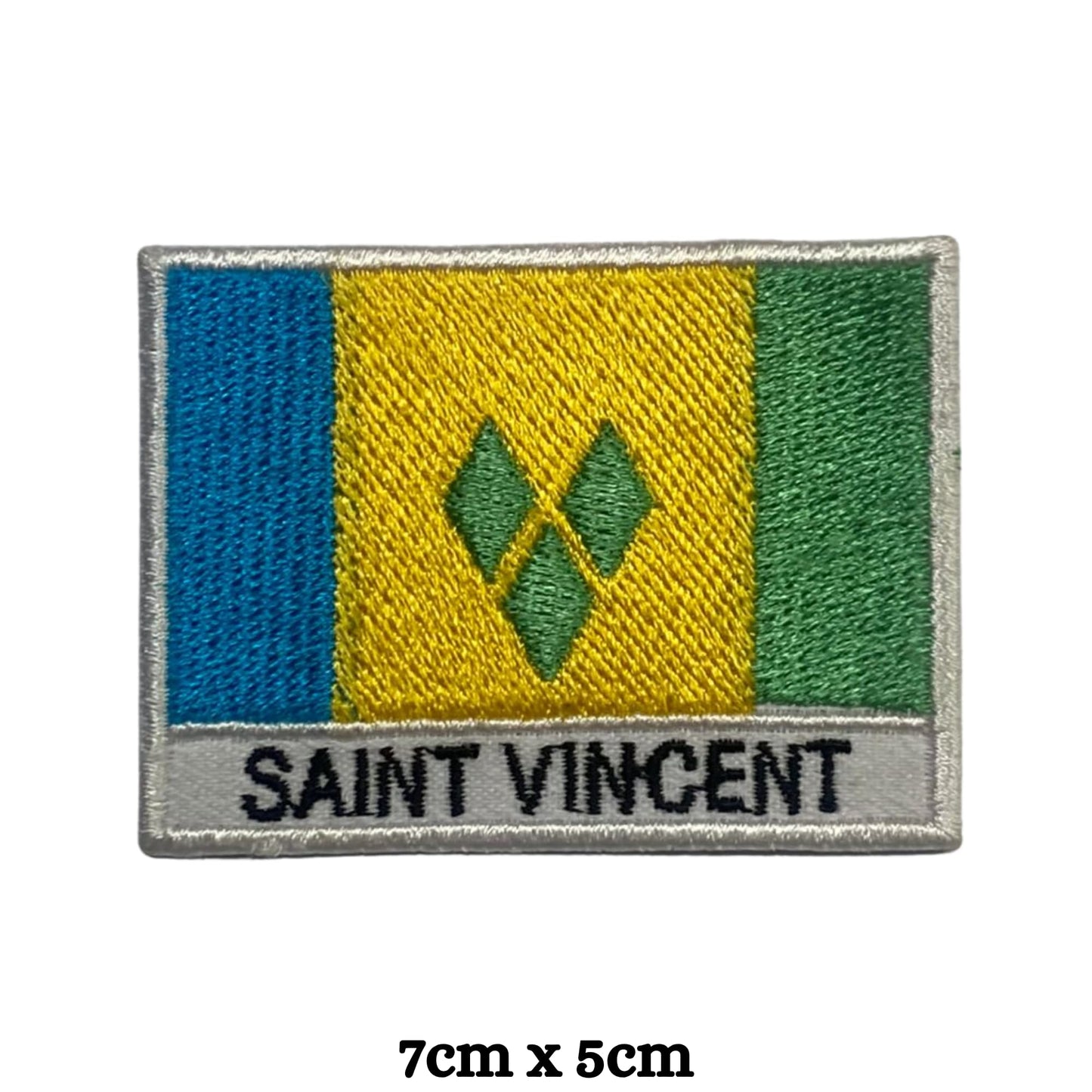 Saint Vincent Flag Embroidered Patch Set, Iron-On or Sew-On Applique Badges, Rectangle Shield Round Heart Shapes, for Jackets, Backpacks, Hats, Uniforms and Various Sizes