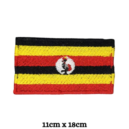 Uganda Flag Embroidered Patch Set, Iron-On or Sew-On Applique Badges, Rectangle Shield Round Heart Shapes, for Jackets, Backpacks, Hats, Uniforms and Various Sizes