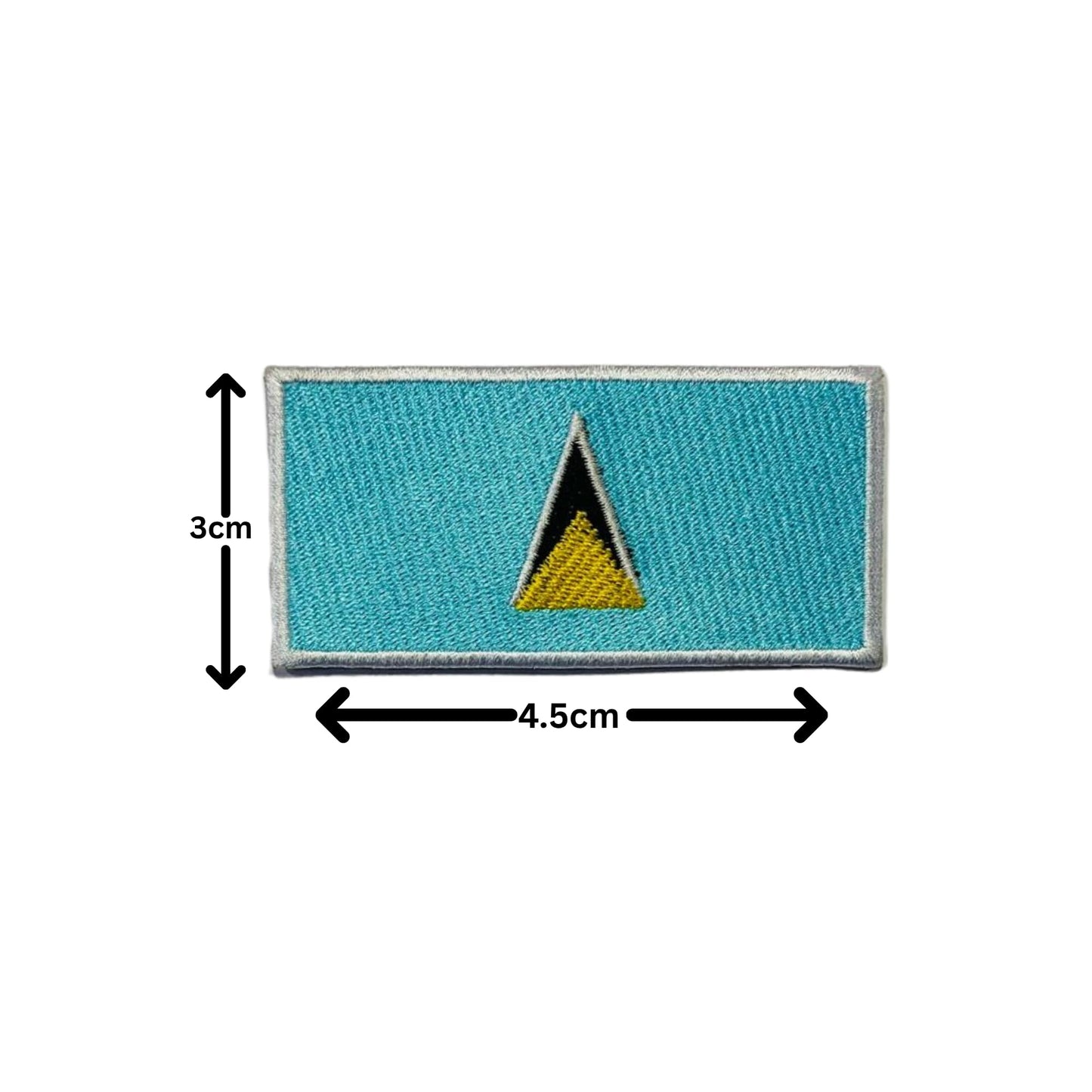 Saint Lucia Flag Embroidered Patch Set, Iron-On or Sew-On Applique Badges, Rectangle Shield Round Heart Shapes, for Jackets, Backpacks, Hats, Uniforms and Various Sizes
