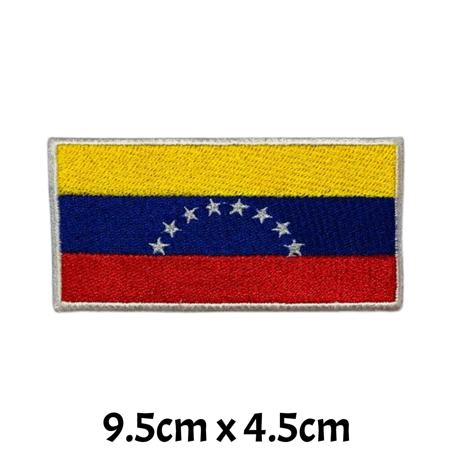 Venezuela Flag Embroidered Patch Set, Iron-On or Sew-On Applique Badges, Rectangle Shield Round Heart Shapes, for Jackets, Backpacks, Hats, Uniforms and Various Sizes