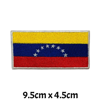 Venezuela Flag Embroidered Patch Set, Iron-On or Sew-On Applique Badges, Rectangle Shield Round Heart Shapes, for Jackets, Backpacks, Hats, Uniforms and Various Sizes
