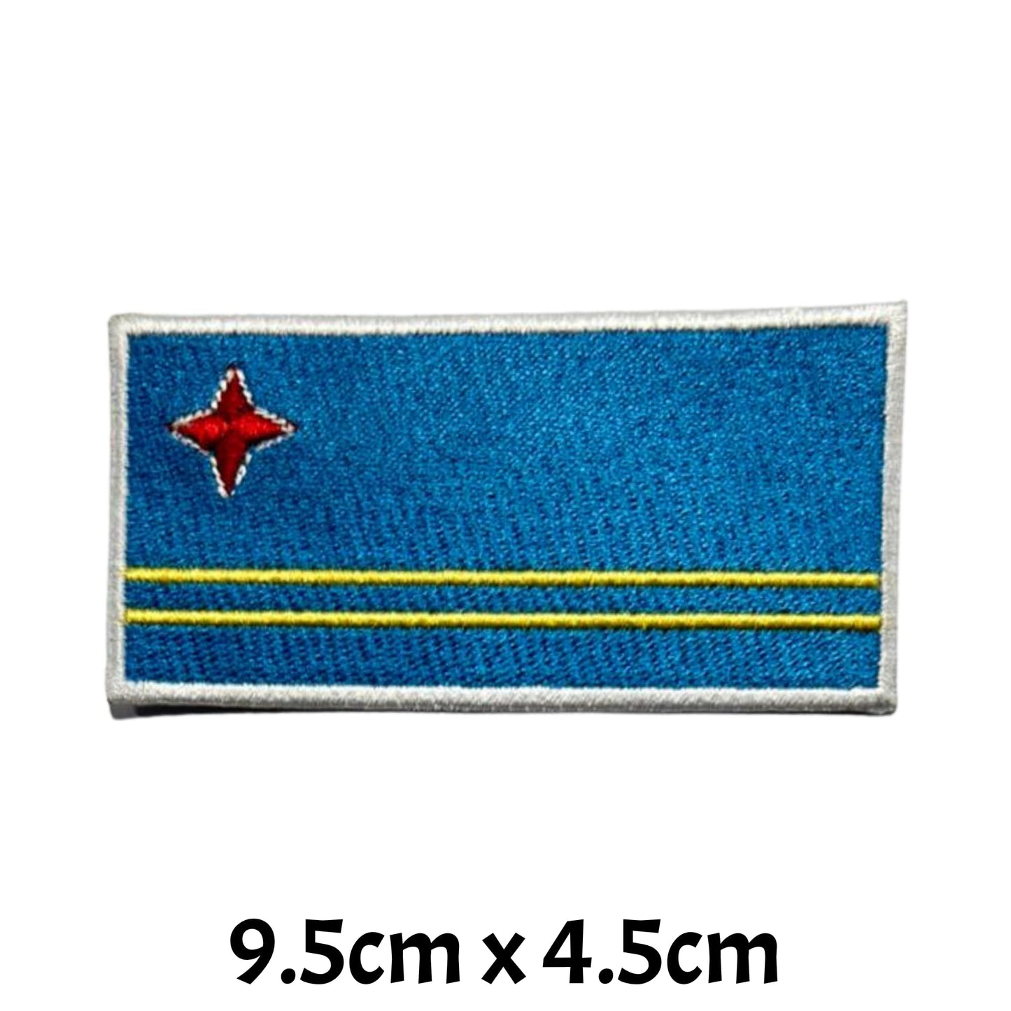 Aruba Flag Embroidered Patch Set, Iron-On or Sew-On Applique Badges, Rectangle Shield Round Heart Shapes, for Jackets, Backpacks, Hats, Uniforms and Various Sizes