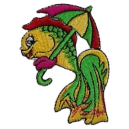 Fish with Umbrella Embroidery Iron-On Patches for Clothing Sew-On Applique for DIY Crafts Denim Jackets Jeans Backpacks