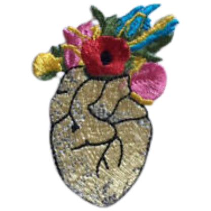 Hearth with Flower Embroidery Iron-On Patches for Clothing Sew-On Applique for DIY Crafts Denim Jackets Jeans Backpacks