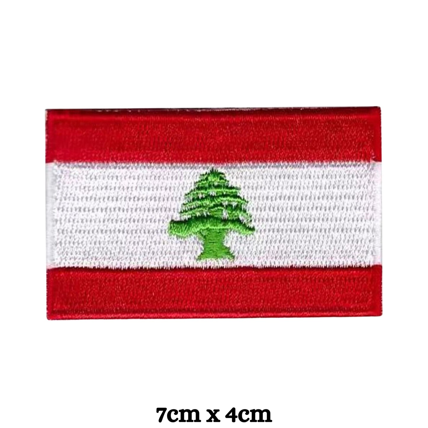 Lebanon Flag Embroidered Patch Set, Iron-On or Sew-On Applique Badges, Rectangle Shield Round Heart Shapes, for Jackets, Backpacks, Hats, Uniforms and Various Sizes