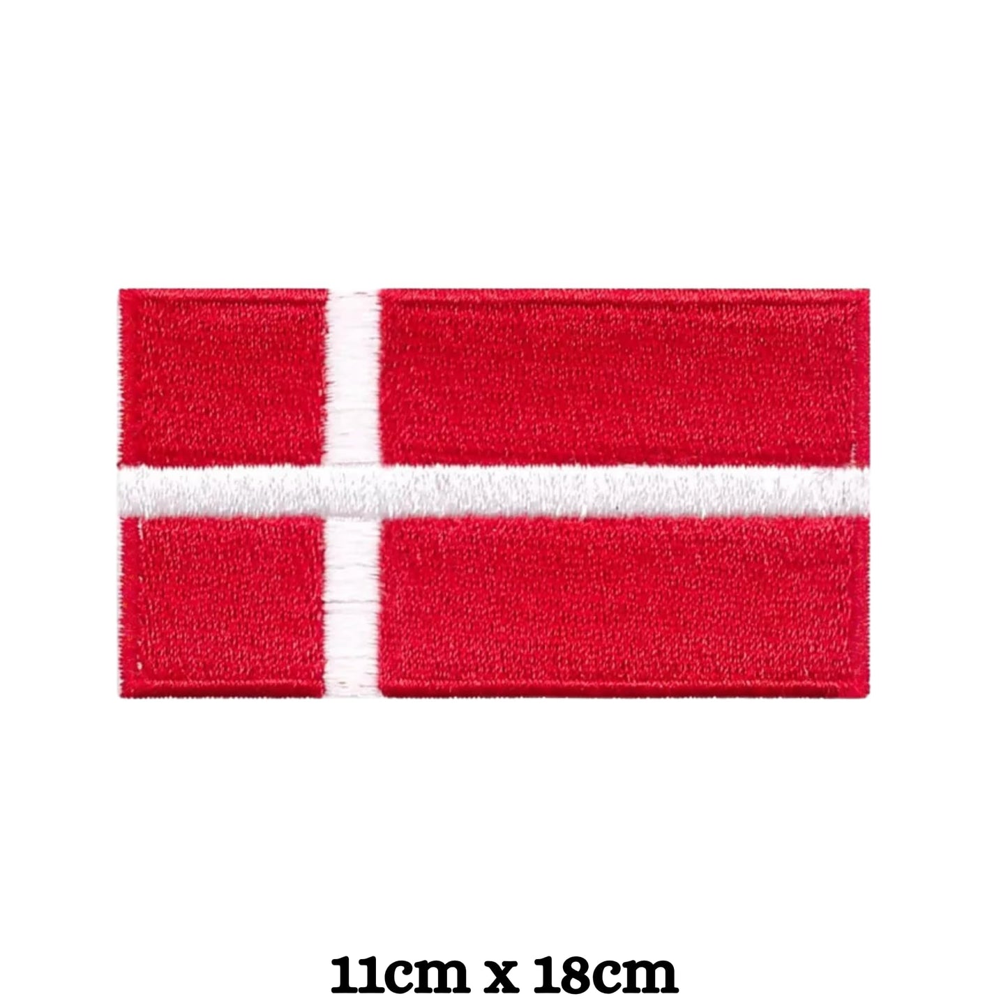 BeBuz Denmark Flag Embroidered Patches, Iron-On/Sew-On Applique, Shield, Round, Heart and Rectangle Flag Badges for Jackets, Bags, Uniforms, Various Sizes