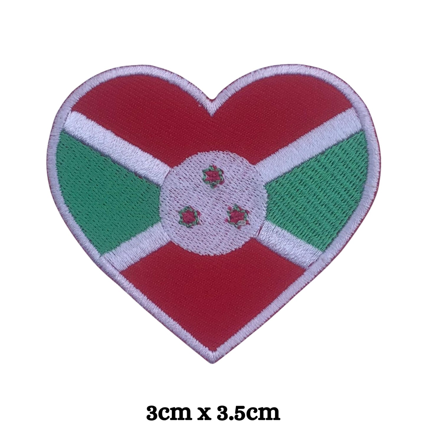 Burundi Flag Embroidered Patch Set, Iron-On or Sew-On Applique Badges, Rectangle Shield Round Heart Shapes, for Jackets, Backpacks, Hats, Uniforms and Various Sizes