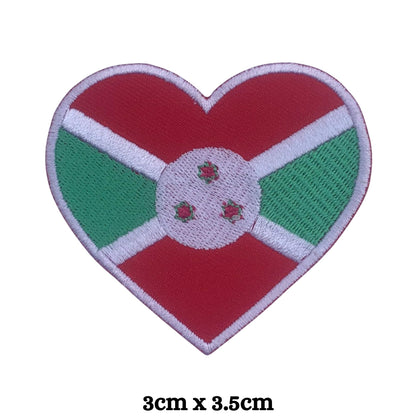 Burundi Flag Embroidered Patch Set, Iron-On or Sew-On Applique Badges, Rectangle Shield Round Heart Shapes, for Jackets, Backpacks, Hats, Uniforms and Various Sizes