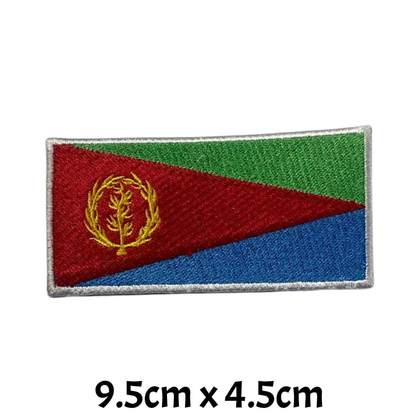 Eritrea Flag Embroidered Patch Set, Iron-On or Sew-On Applique Badges, Rectangle Shield Round Heart Shapes, for Jackets, Backpacks, Hats, Uniforms and Various Sizes