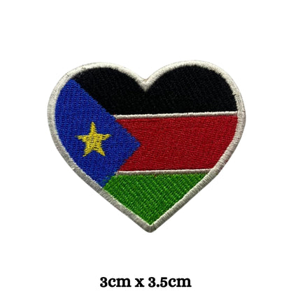 South Sudan Flag Embroidered Patch Set, Iron-On or Sew-On Applique Badges, Rectangle Shield Round Heart Shapes, for Jackets, Backpacks, Hats, Uniforms and Various Sizes
