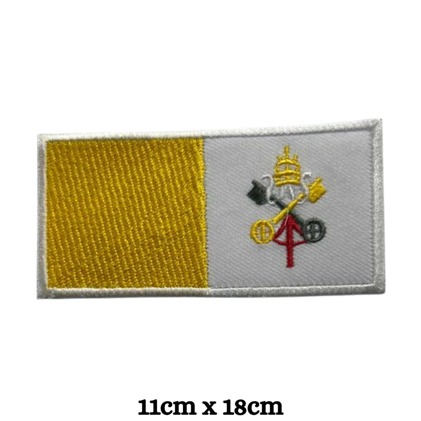 Vatican City Flag Embroidered Patch Set, Iron-On or Sew-On Applique Badges, Rectangle Shield Round Heart Shapes, for Jackets, Backpacks, Hats, Uniforms and Various Sizes
