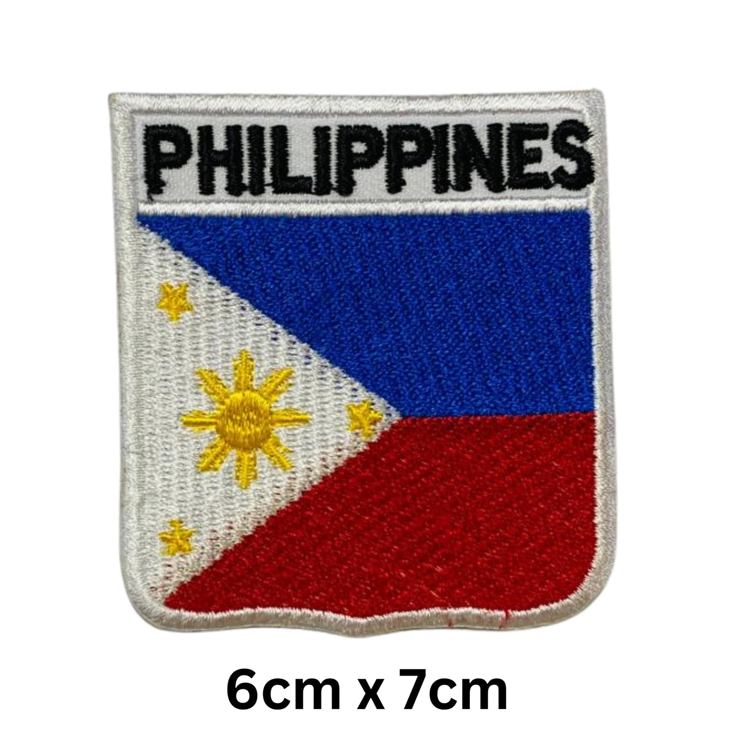 Philippines Flag Embroidered Patch Set, Iron-On or Sew-On Applique Badges, Rectangle Shield Round Heart Shapes, for Jackets, Backpacks, Hats, Uniforms and Various Sizes