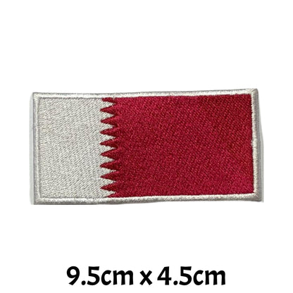 Qatar Flag Embroidered Patches, Iron-On/Sew-On Applique, Shield, Round, Heart and Rectangle Flag Badges for Jackets, Bags, Uniforms, Various Sizes
