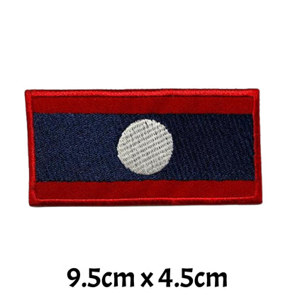 Laos Flag Embroidered Patch Set, Iron-On or Sew-On Applique Badges, Rectangle Shield Round Heart Shapes, for Jackets, Backpacks, Hats, Uniforms and Various Sizes