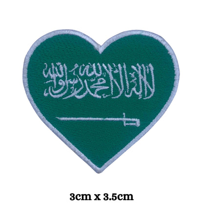 Saudi Arabia Flag Embroidered Patches, Iron-On/Sew-On Applique, Shield, Round, Heart and Rectangle Flag Badges for Jackets, Bags, Uniforms, Various Sizes