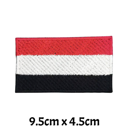 Yemen Flag Embroidered Patch Set, Iron-On or Sew-On Applique Badges, Rectangle Shield Round Heart Shapes, for Jackets, Backpacks, Hats, Uniforms and Various Sizes