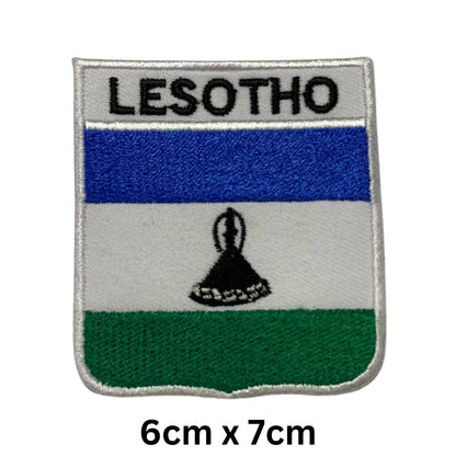 Lesotho Flag Embroidered Patch Set, Iron-On or Sew-On Applique Badges, Rectangle Shield Round Heart Shapes, for Jackets, Backpacks, Hats, Uniforms and Various Sizes